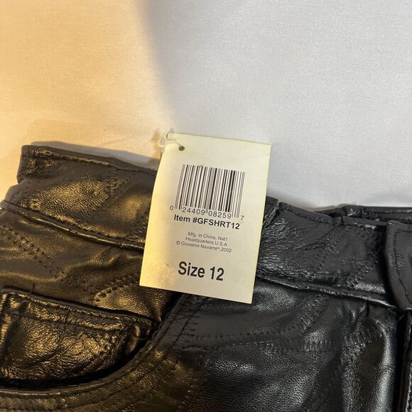 Black Leather Shorts Size 12 Giovanni Navarre Vintage 2002 Italian Stone NOS NWT - Picture 2 of 9